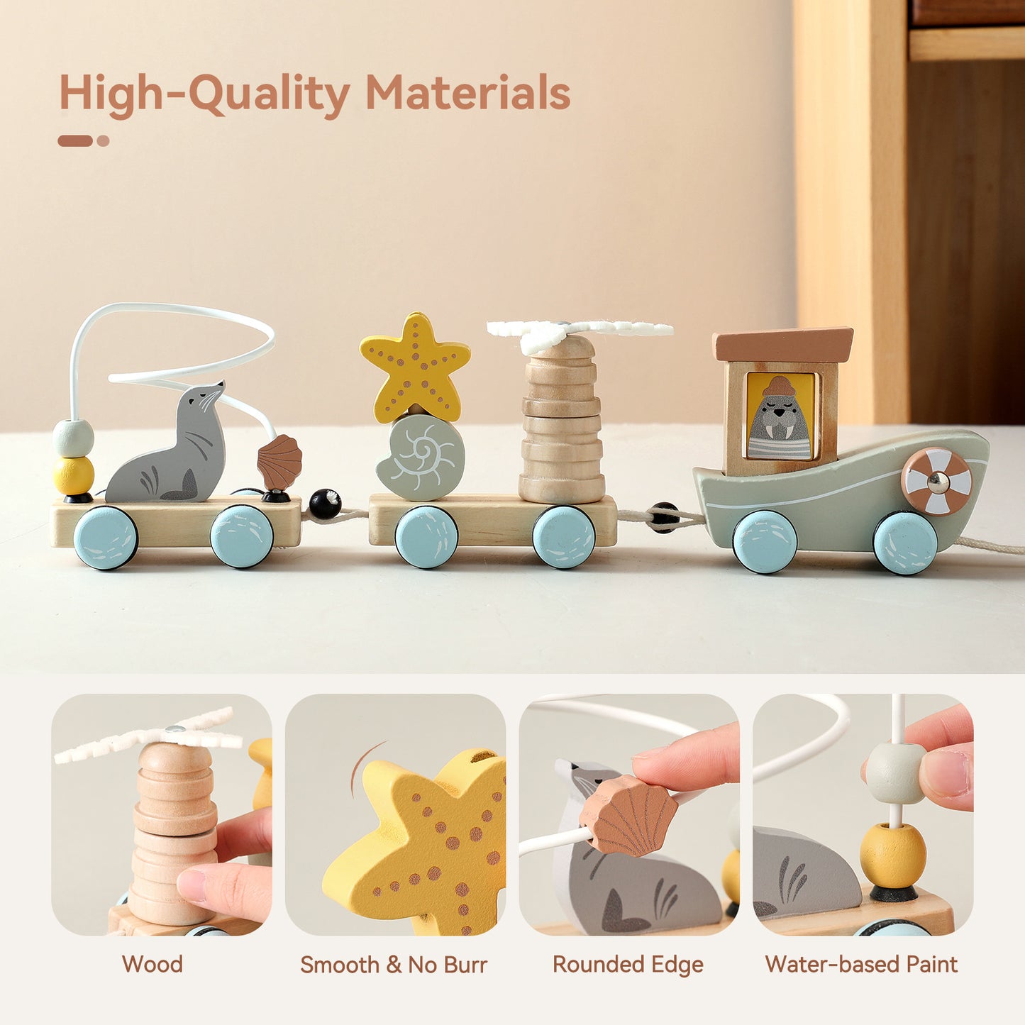 Wooden Three-Section Animal Baby Pull Toy