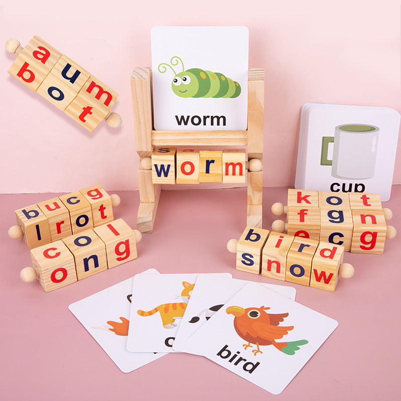 Wooden Rotating Alphabet Puzzle Reading Blocks